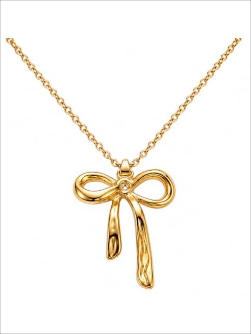 Gold Tone Stainless Steel Bow Pendant Necklace for Women